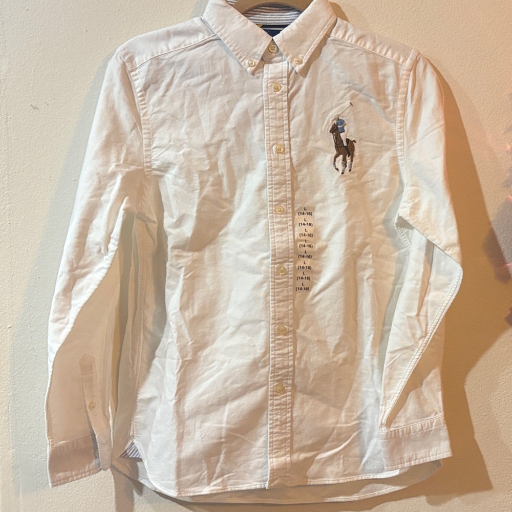 Ralph Lauren Polo White Button-Up Shirt with Embroidered Logo